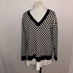 Calvin Klein Oversized Checked Sweater with Built In Shirt Bottom Large